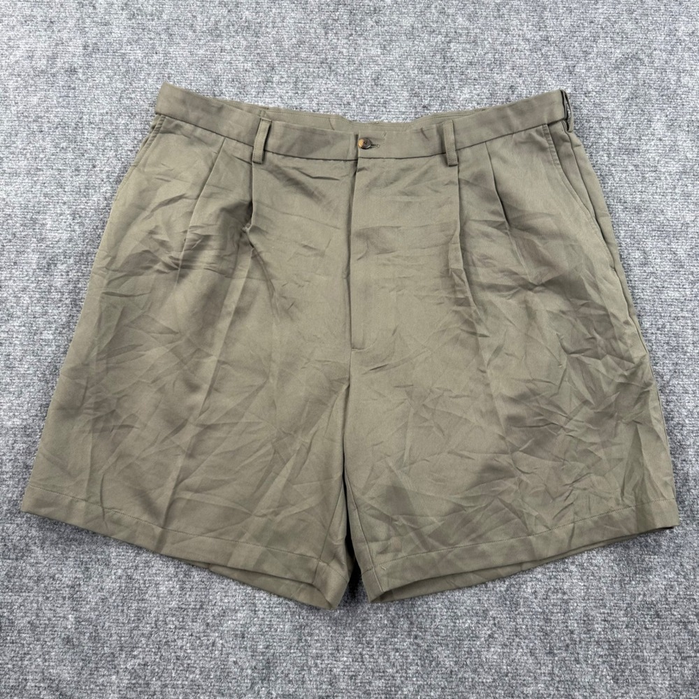 Haggar Pleated Shorts 42 Olive Green Classic Fit Polyester Men's